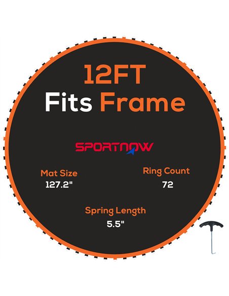 SPORTNOW Replacement Trampoline Mat with Spring Pull Tool, 72 V-Hooks, for 12ft Trampoline using 14cm Springs, Orange - pic 154797 | FastDaddyshop
