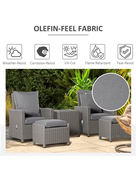 Outsunny 5 Pieces Outdoor PE Rattan Furniture with Chairs, Footstools, Coffee Table & Cover, Grey - pic 15480 | FastDaddyshop