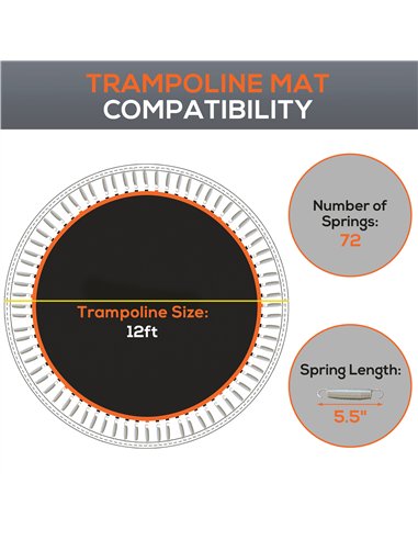 SPORTNOW Replacement Trampoline Mat with Spring Pull Tool, 72 V-Hooks, for 12ft Trampoline using 14cm Springs, Orange