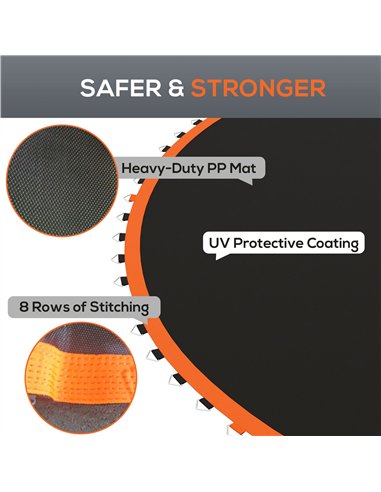 SPORTNOW Replacement Trampoline Mat with Spring Pull Tool, 72 V-Hooks, for 12ft Trampoline using 14cm Springs, Orange