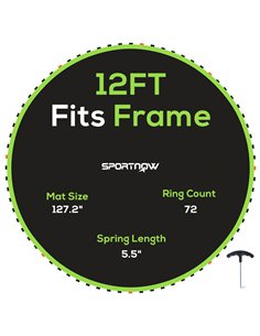 SPORTNOW Replacement Trampoline Mat with Spring Pull Tool, 72 V-Hooks, for 12ft Trampoline using 14cm Springs, Green