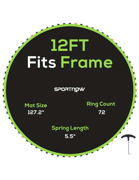 SPORTNOW Replacement Trampoline Mat with Spring Pull Tool, 72 V-Hooks, for 12ft Trampoline using 14cm Springs, Green - pic 154806 | FastDaddyshop