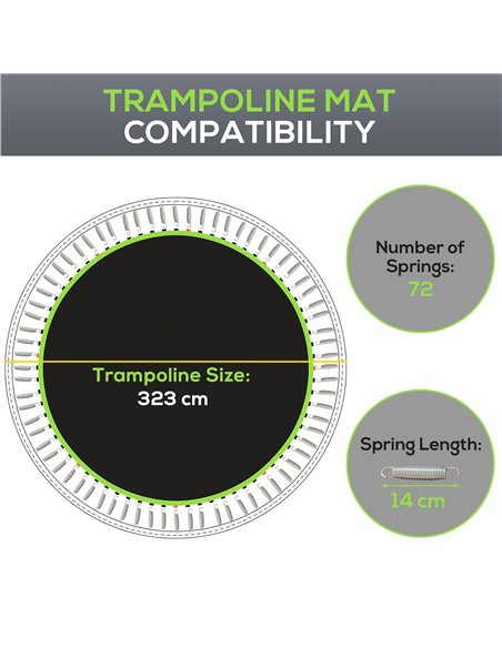 SPORTNOW Replacement Trampoline Mat with Spring Pull Tool, 72 V-Hooks, for 12ft Trampoline using 14cm Springs, Green - pic 154809 | FastDaddyshop