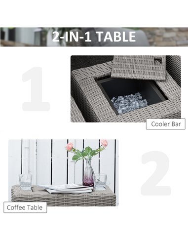 Outsunny 5 Pieces Outdoor PE Rattan Furniture with Chairs, Footstools, Coffee Table & Cover, Grey
