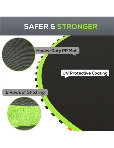 SPORTNOW Replacement Trampoline Mat with Spring Pull Tool, 72 V-Hooks, for 12ft Trampoline using 14cm Springs, Green