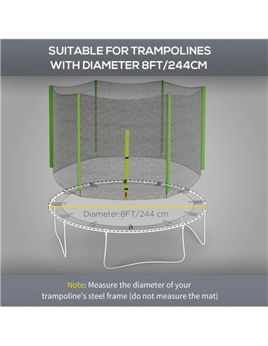 SPORTNOW 8ft Trampoline Net Replacement with 6 Plastic Pole Covers, Weather-Resistant Trampoline Netting Replacement with Zipped
