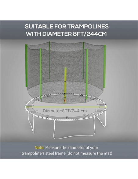 SPORTNOW 8ft Trampoline Net Replacement with 6 Plastic Pole Covers, Weather-Resistant Trampoline Netting Replacement with Zipped - pic 154818 | FastDaddyshop