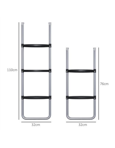 SPORTNOW Galvanised Steel Trampoline Ladder, 2 Steps/3 Steps Outdoor Trampoline Accessories for 6ft, 8ft, 10ft, 12ft, 13ft, 14ft