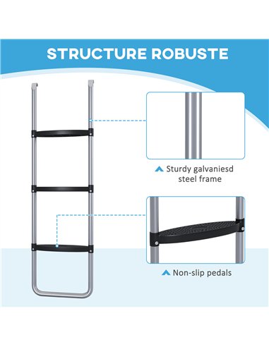 SPORTNOW Galvanised Steel Trampoline Ladder, 2 Steps/3 Steps Outdoor Trampoline Accessories for 6ft, 8ft, 10ft, 12ft, 13ft, 14ft