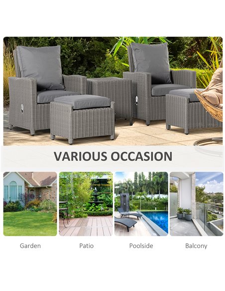 Outsunny 5 Pieces Outdoor PE Rattan Furniture with Chairs, Footstools, Coffee Table & Cover, Grey - pic 15483 | FastDaddyshop
