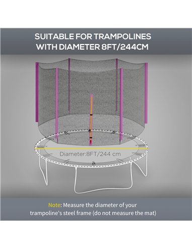 SPORTNOW 8ft Trampoline Net Replacement with 6 Plastic Pole Covers, Weather-Resistant Trampoline Netting Replacement with Zipped