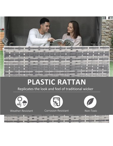 Outsunny 2-Seater Outdoor Rattan Daybed Sofa, Footstool, Coffee Table Set with Canopy, Grey