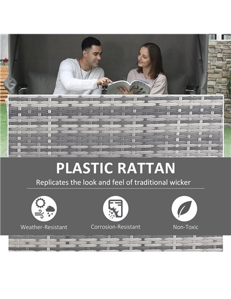 Outsunny 2-Seater Outdoor Rattan Daybed Sofa, Footstool, Coffee Table Set with Canopy, Grey - pic 15487 | FastDaddyshop