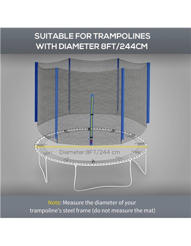 SPORTNOW 8ft Trampoline Net Replacement with 6 Plastic Pole Covers, Weather-Resistant Trampoline Netting Replacement with Zipped