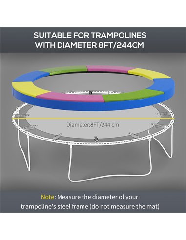 SPORTNOW 8FT Trampoline Spring Cover, Plastic Trampoline Pad Replacement with Elastic Cord, Waterproof, UV Resistant and Tear-Re