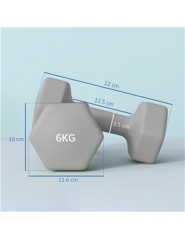 SPORTNOW 2 x 6kg Hexagonal Dumbbells Weights Set with Non-Slip Grip for Home Gym Workout, Grey