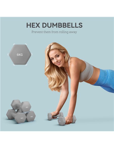 SPORTNOW 2 x 6kg Hexagonal Dumbbells Weights Set with Non-Slip Grip for Home Gym Workout, Grey - pic 154890 | FastDaddyshop