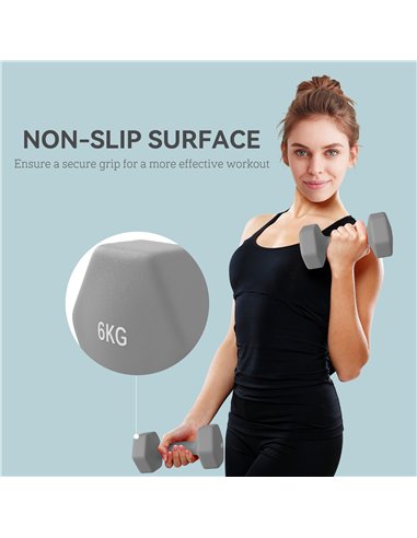 SPORTNOW 2 x 6kg Hexagonal Dumbbells Weights Set with Non-Slip Grip for Home Gym Workout, Grey