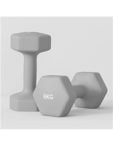 SPORTNOW 2 x 6kg Hexagonal Dumbbells Weights Set with Non-Slip Grip for Home Gym Workout, Grey
