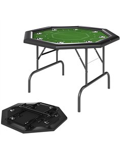 SPORTNOW 8 Player Folding Poker Table, Portable Octagon Blackjack Table with Cup Holders with Cup Holders, Padded Edge, Green