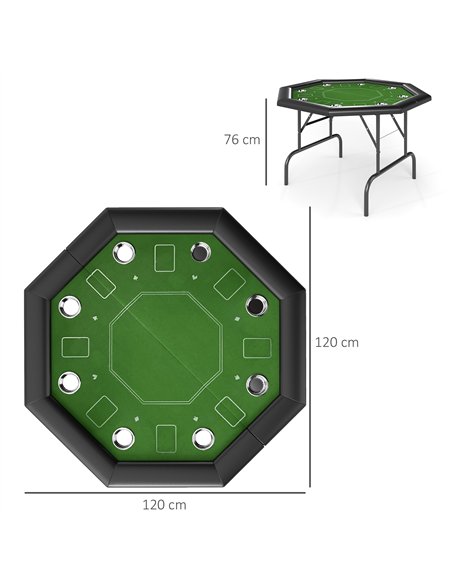 SPORTNOW 8 Player Folding Poker Table, Portable Octagon Blackjack Table with Cup Holders with Cup Holders, Padded Edge, Green - pic 154898 | FastDaddyshop