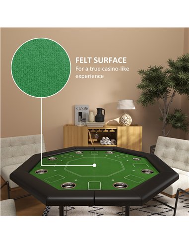 SPORTNOW 8 Player Folding Poker Table, Portable Octagon Blackjack Table with Cup Holders with Cup Holders, Padded Edge, Green