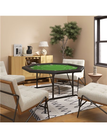 SPORTNOW 8 Player Folding Poker Table, Portable Octagon Blackjack Table with Cup Holders with Cup Holders, Padded Edge, Green - pic 154904 | FastDaddyshop