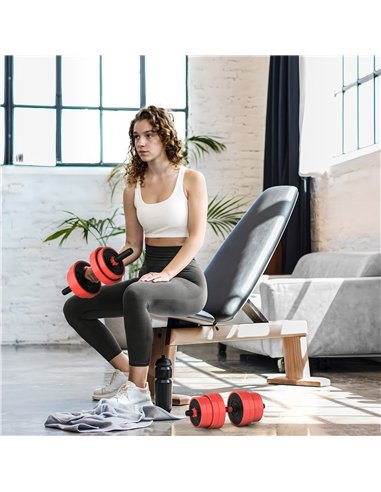 SPORTNOW 30kg Four-In-One Adjustable Weight Dumbbells Set, Barbell, Kettlebell, Push Up Stand - Red