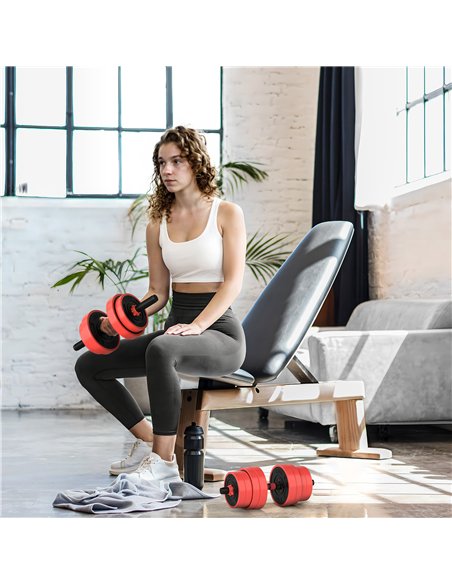 SPORTNOW 30kg Four-In-One Adjustable Weight Dumbbells Set, Barbell, Kettlebell, Push Up Stand - Red - pic 154906 | FastDaddyshop