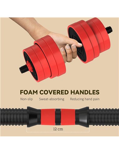 SPORTNOW 30kg Four-In-One Adjustable Weight Dumbbells Set, Barbell, Kettlebell, Push Up Stand - Red