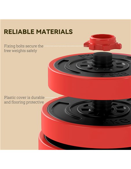 SPORTNOW 30kg Four-In-One Adjustable Weight Dumbbells Set, Barbell, Kettlebell, Push Up Stand - Red - pic 154911 | FastDaddyshop