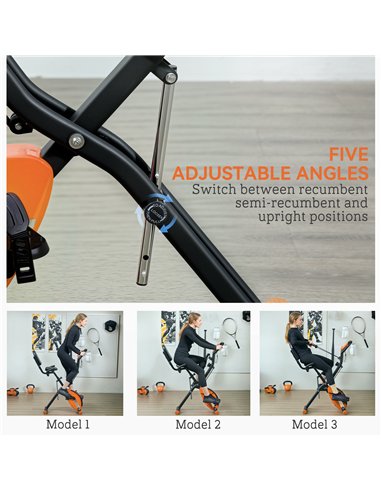 SPORTNOW 5-In-1 Folding Exercise Bike with Arm Workout Bands, Quiet 8-Level Magnetic Resistance Foldable Exercise Bike with LCD,