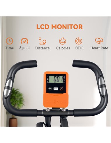 SPORTNOW 5-In-1 Folding Exercise Bike with Arm Workout Bands, Quiet 8-Level Magnetic Resistance Foldable Exercise Bike with LCD,