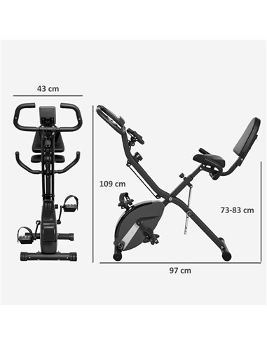 SPORTNOW 5-In-1 Folding Exercise Bike with Arm Workout Bands, Quiet 8-Level Magnetic Resistance Foldable Exercise Bike with LCD,