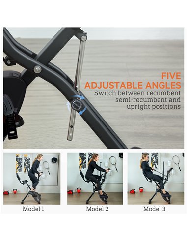 SPORTNOW 5-In-1 Folding Exercise Bike with Arm Workout Bands, Quiet 8-Level Magnetic Resistance Foldable Exercise Bike with LCD,