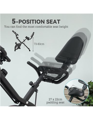 SPORTNOW 5-In-1 Folding Exercise Bike with Arm Workout Bands, Quiet 8-Level Magnetic Resistance Foldable Exercise Bike with LCD,