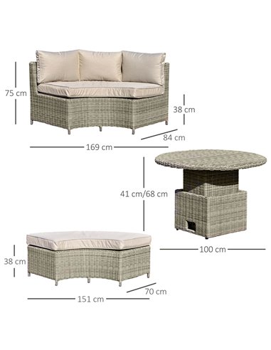 Outsunny 5 Pieces Outdoor PE Rattan Round Daybed with Cushions and Protect Cover, Grey