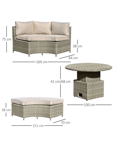 Outsunny 5 Pieces Outdoor PE Rattan Round Daybed with Cushions and Protect Cover, Grey - pic 15493 | FastDaddyshop
