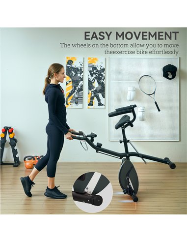 SPORTNOW 5-In-1 Folding Exercise Bike with Arm Workout Bands, Quiet 8-Level Magnetic Resistance Foldable Exercise Bike with LCD,