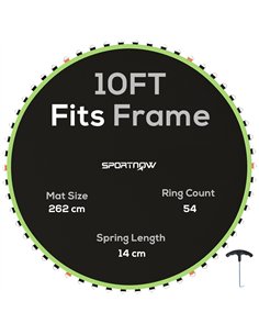 SPORTNOW Trampoline Replacement Mat with Spring Pull Tool, 54 V-Hooks, for 10ft Trampoline using 14cm Springs, Green