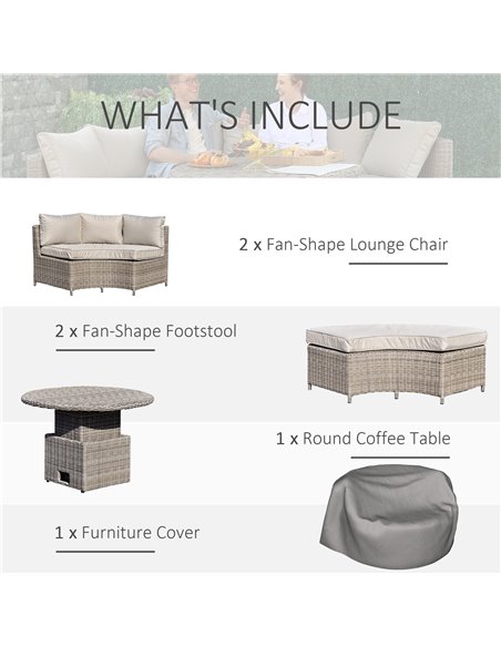 Outsunny 5 Pieces Outdoor PE Rattan Round Daybed with Cushions and Protect Cover, Grey - pic 15494 | FastDaddyshop