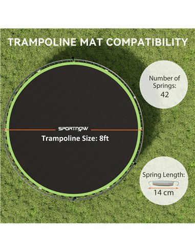 SPORTNOW Trampoline Replacement Mat with Spring Pull Tool, 42 V-Hooks, for 8ft Trampoline using 14cm Springs, Green