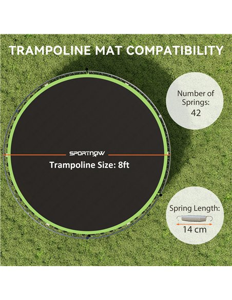 SPORTNOW Trampoline Replacement Mat with Spring Pull Tool, 42 V-Hooks, for 8ft Trampoline using 14cm Springs, Green - pic 154944 | FastDaddyshop