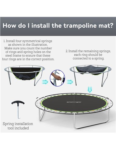 SPORTNOW Trampoline Replacement Mat with Spring Pull Tool, 42 V-Hooks, for 8ft Trampoline using 14cm Springs, Green