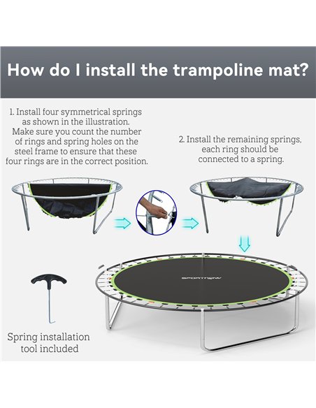 SPORTNOW Trampoline Replacement Mat with Spring Pull Tool, 42 V-Hooks, for 8ft Trampoline using 14cm Springs, Green - pic 154946 | FastDaddyshop