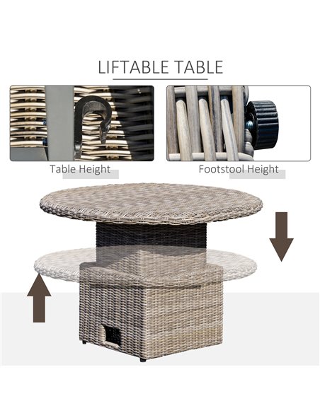 Outsunny 5 Pieces Outdoor PE Rattan Round Daybed with Cushions and Protect Cover, Grey - pic 15495 | FastDaddyshop