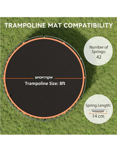SPORTNOW Trampoline Replacement Mat with Spring Pull Tool, 42 V-Hooks, for 8ft Trampoline using 14cm Springs, Orange