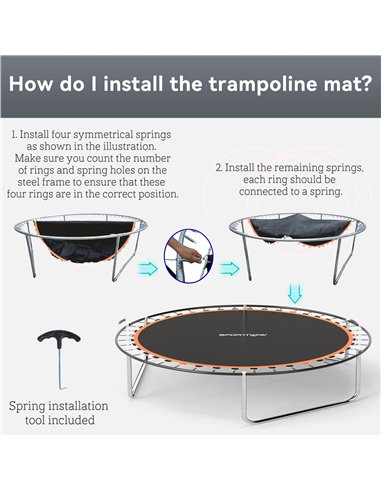 SPORTNOW Trampoline Replacement Mat with Spring Pull Tool, 42 V-Hooks, for 8ft Trampoline using 14cm Springs, Orange