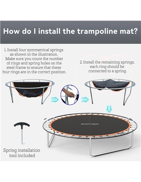 SPORTNOW Trampoline Replacement Mat with Spring Pull Tool, 42 V-Hooks, for 8ft Trampoline using 14cm Springs, Orange - pic 154955 | FastDaddyshop