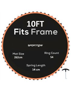 SPORTNOW Trampoline Replacement Mat with Spring Pull Tool, 54 V-Hooks, for 10ft Trampoline using 14cm Springs, Orange